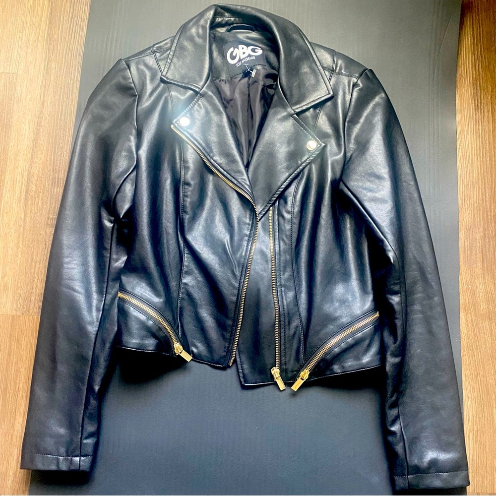 Black vegan leather motorcycle jacket size S